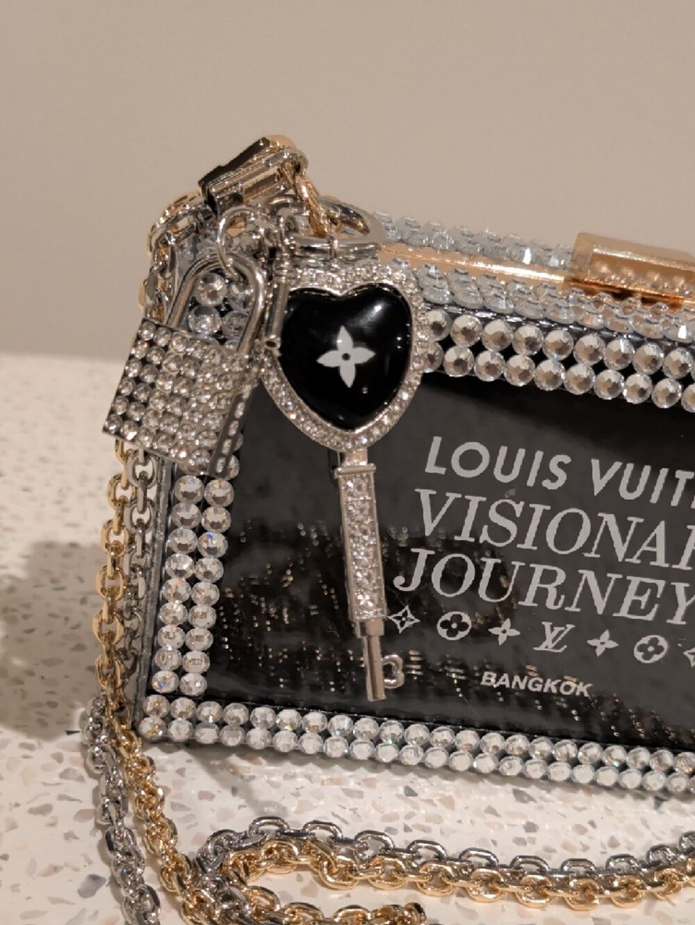 Upcycled Black 'Visionary Journeys' Crystal Box Clutch - Picture 4 of 11